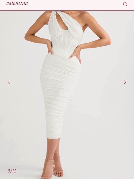 House of CB Dresses & Skirts - House of CB White One-Shoulder Ruched Corset Midi Dress